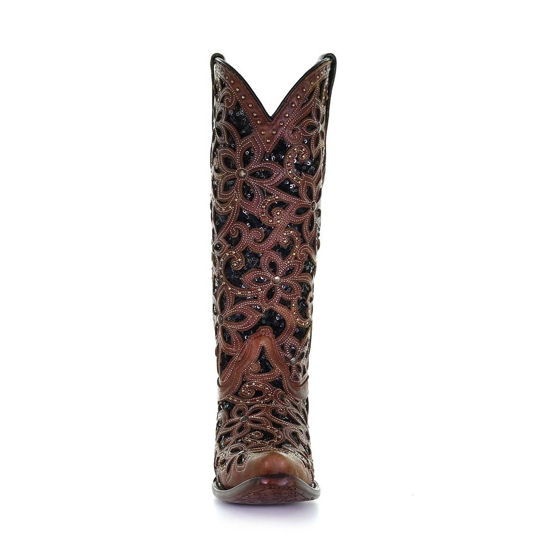 Corral Boots Corral Ladies Tan & Black Inlay, Embroidery & Stud Leather Boots A4083 3 Corral Boots Corral Ladies Tan & Black Inlay, Embroidery & Stud Leather Boots A4083 - Image 3