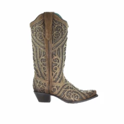 Corral Boots Corral Ladies Straw Brown Studded Boot W/ Bronze & Black Laser Inlay E1620 -True Style Shoes Store 1620c