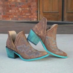 Circle G By Corral Ladies Cognac Brown & Turquoise Embroidery Booties Q0099 -True Style Shoes Store 57 7cbbc466 2725 4888 9a88 293ac8a7e50e