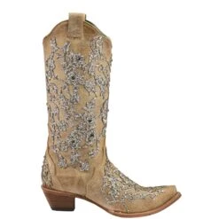 Corral Boots Corral Ladies Scarlett Bone Glitter Overlay Embroidery & Crystals Boots C3356 -True Style Shoes Store C3356 2