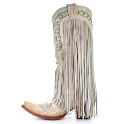 Corral Boots Corral Ladies Bone Multicolor Crystal And Fringe Snip Toe Boots C3424 -True Style Shoes Store C3424 3