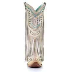 Corral Boots Corral Ladies Bone Multicolor Crystal And Fringe Snip Toe Boots C3424 -True Style Shoes Store C3424 4