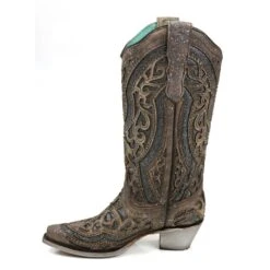 Corral Boots Corral Ladies Brown Grey Inlay & Studs Snip Toe Boots E1569 -True Style Shoes Store E1569 2