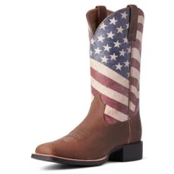 Ariat Ladies Round Up Patriot Stars & Stripes Western Boots 10038397 -True Style Shoes Store F21 WMS WEST 10038397 3 4 front
