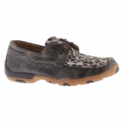Twisted X Ladies Distressed Brown & Leopard Print Driving Mocs WDM0057