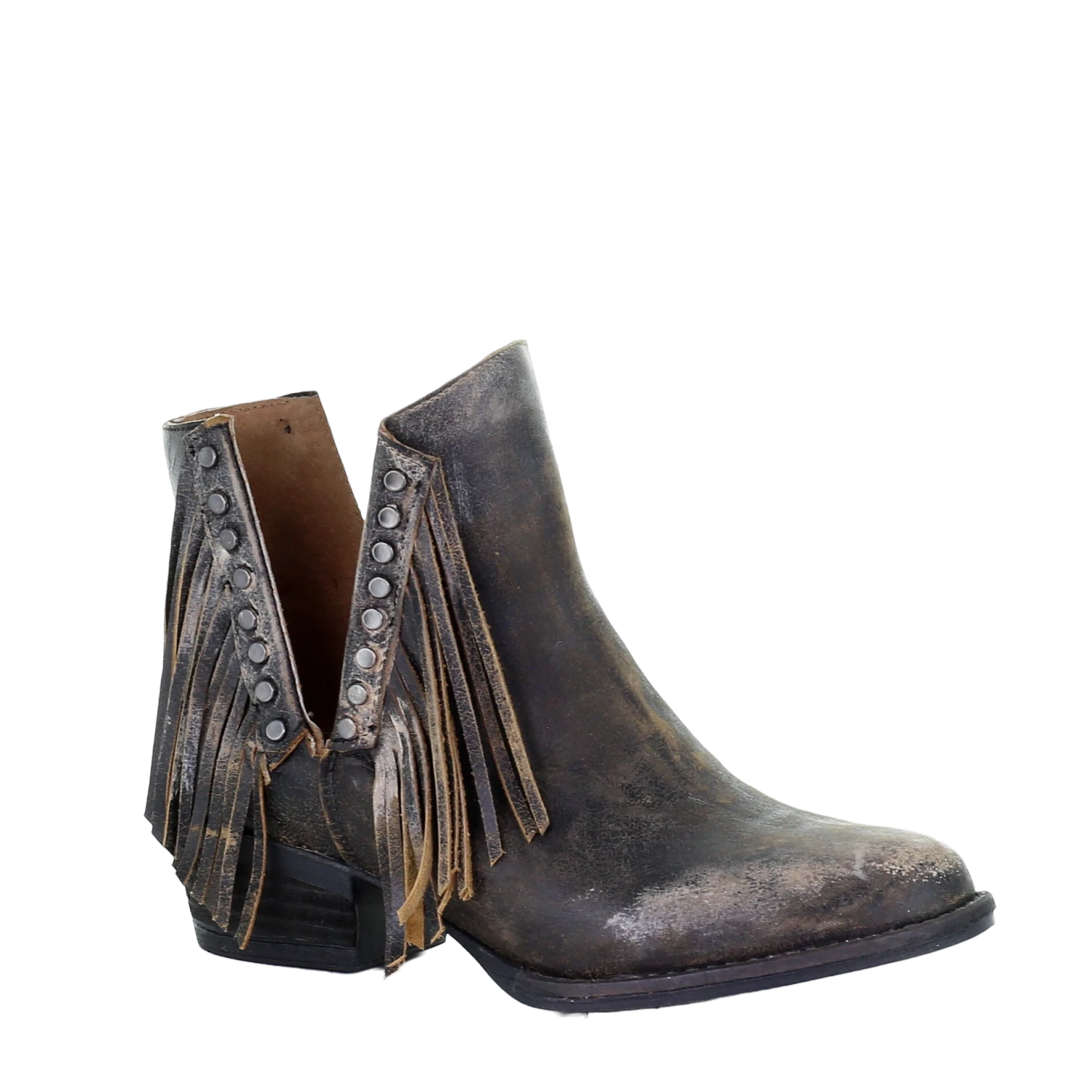 Circle G By Corral Ladies Black Studs & Fringe Booties Q5089 1 Circle G By Corral Ladies Black Studs & Fringe Booties Q5089