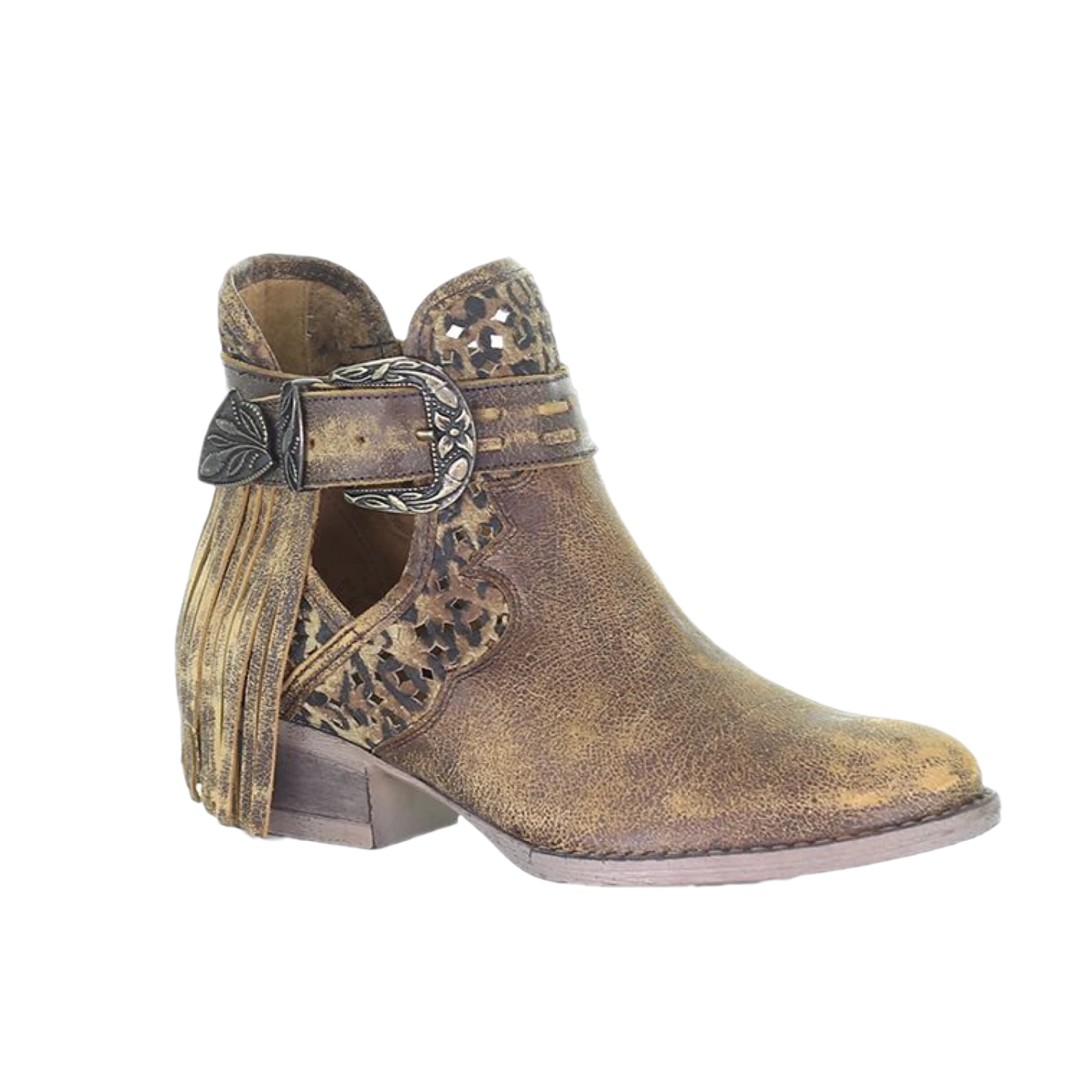 Circle G By Corral Ladies Brown Fringe & Harness Shortie Boot Q0171 1 Circle G By Corral Ladies Brown Fringe & Harness Shortie Boot Q0171