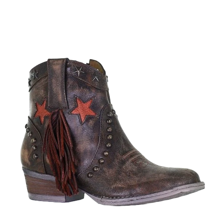 Circle G By Corral Ladies Brown Star Fringe & Stud Booties Q0181 1 Circle G By Corral Ladies Brown Star Fringe & Stud Booties Q0181