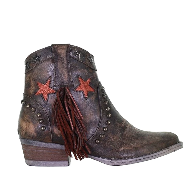 Circle G By Corral Ladies Brown Star Fringe & Stud Booties Q0181 2 Circle G By Corral Ladies Brown Star Fringe & Stud Booties Q0181 - Image 2