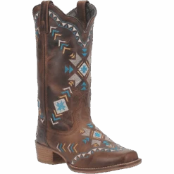 Dingo® Ladies Embroidered Brown Leather Square Toe Boot DI725-BN