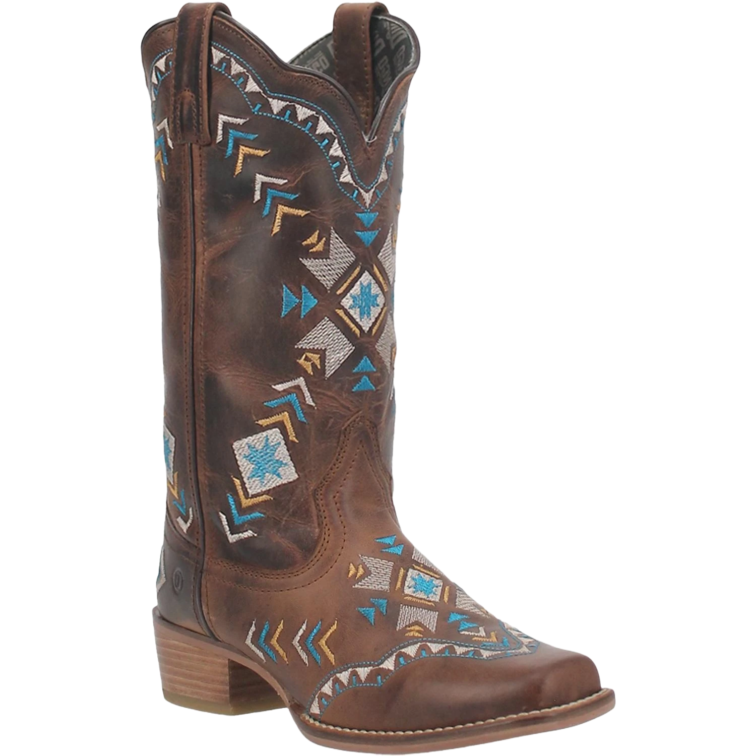 Dingo® Ladies Embroidered Brown Leather Square Toe Boot DI725-BN 1 Dingo® Ladies Embroidered Brown Leather Square Toe Boot DI725-BN