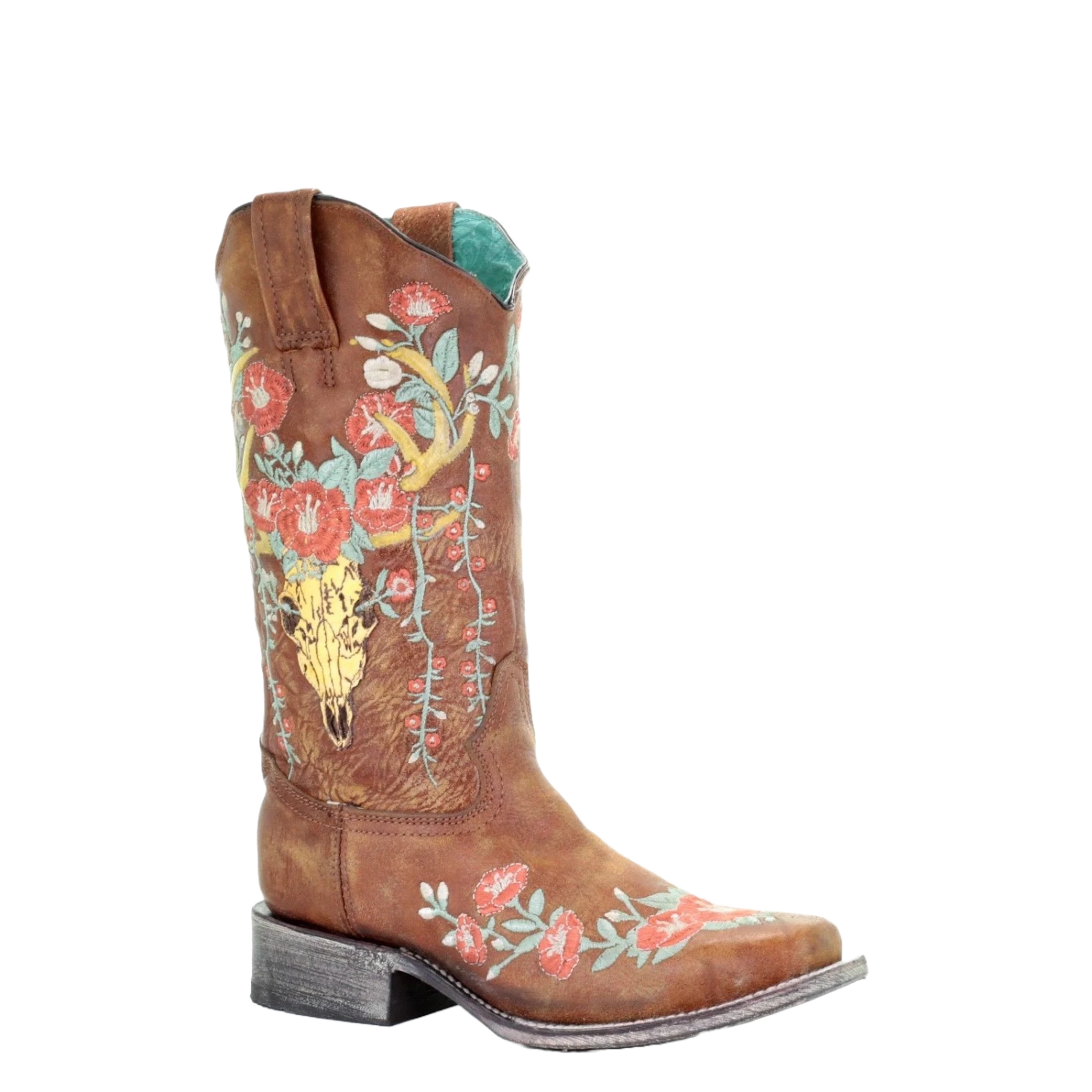 Corral Boots Corral Ladies Tan Deer Skull Overlay & Floral Embroidery Boots A3708 1 Corral Boots Corral Ladies Tan Deer Skull Overlay & Floral Embroidery Boots A3708