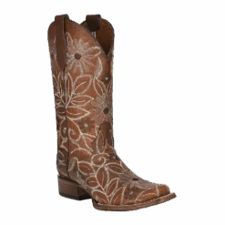 Circle G By Corral Ladies Saddle Floral Embroidered Tan Square Toe Boots L5837