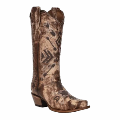 Corral® Ladies Screen Printed & Embroidered Bone & Brown Snip Toe Boots L2086
