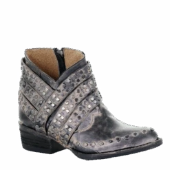 Corral Boots Corral Ladies Black Zipper & Studded Straps Round Toe Booties Q5095