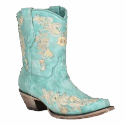 Corral Boots Corral® Ladies Studded & Floral Embroidery Turquoise Booties A4316