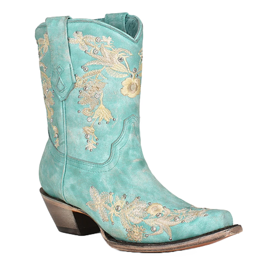 Corral Boots Corral® Ladies Studded & Floral Embroidery Turquoise Booties A4316 1 Corral Boots Corral® Ladies Studded & Floral Embroidery Turquoise Booties A4316