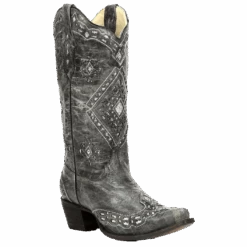 Corral Boots Corral Ladies Brandy Grey Black& Silver Glitter Inlay Boots A2963
