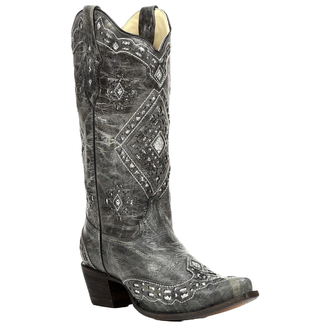 Corral Boots Corral Ladies Brandy Grey Black& Silver Glitter Inlay Boots A2963 1 Corral Boots Corral Ladies Brandy Grey Black& Silver Glitter Inlay Boots A2963