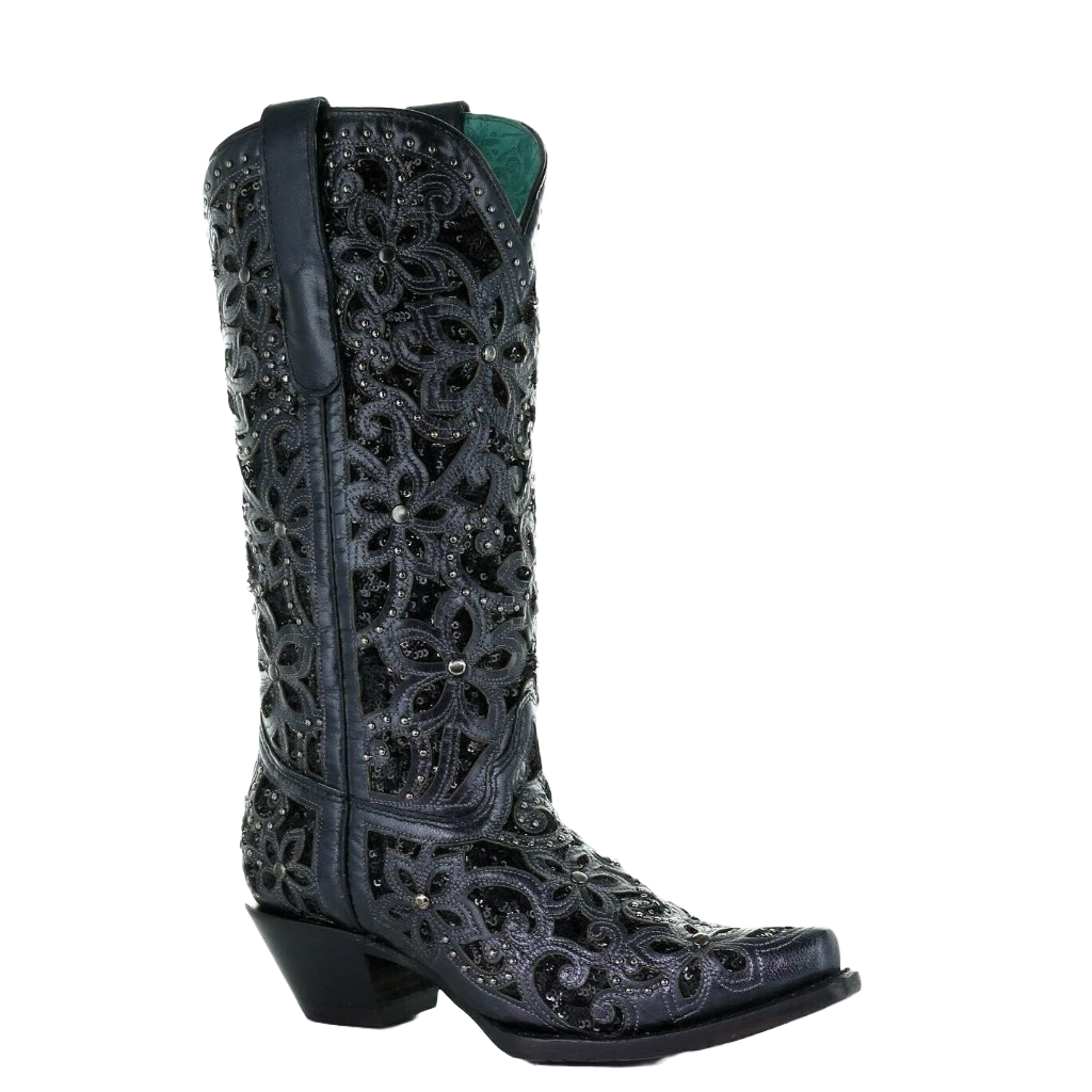 Corral Boots Corral Ladies Black Inlay Embroidery & Studs Boots A3752 1 Corral Boots Corral Ladies Black Inlay Embroidery & Studs Boots A3752