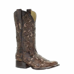 Corral Boots Corral Ladies Brown Inlay, Studs & Embroidery Boots A3326