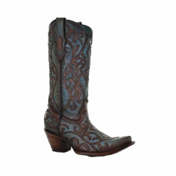Corral Boots Corral Ladies Turquoise & Brown Embroidery & Studs Leather Boots C3750