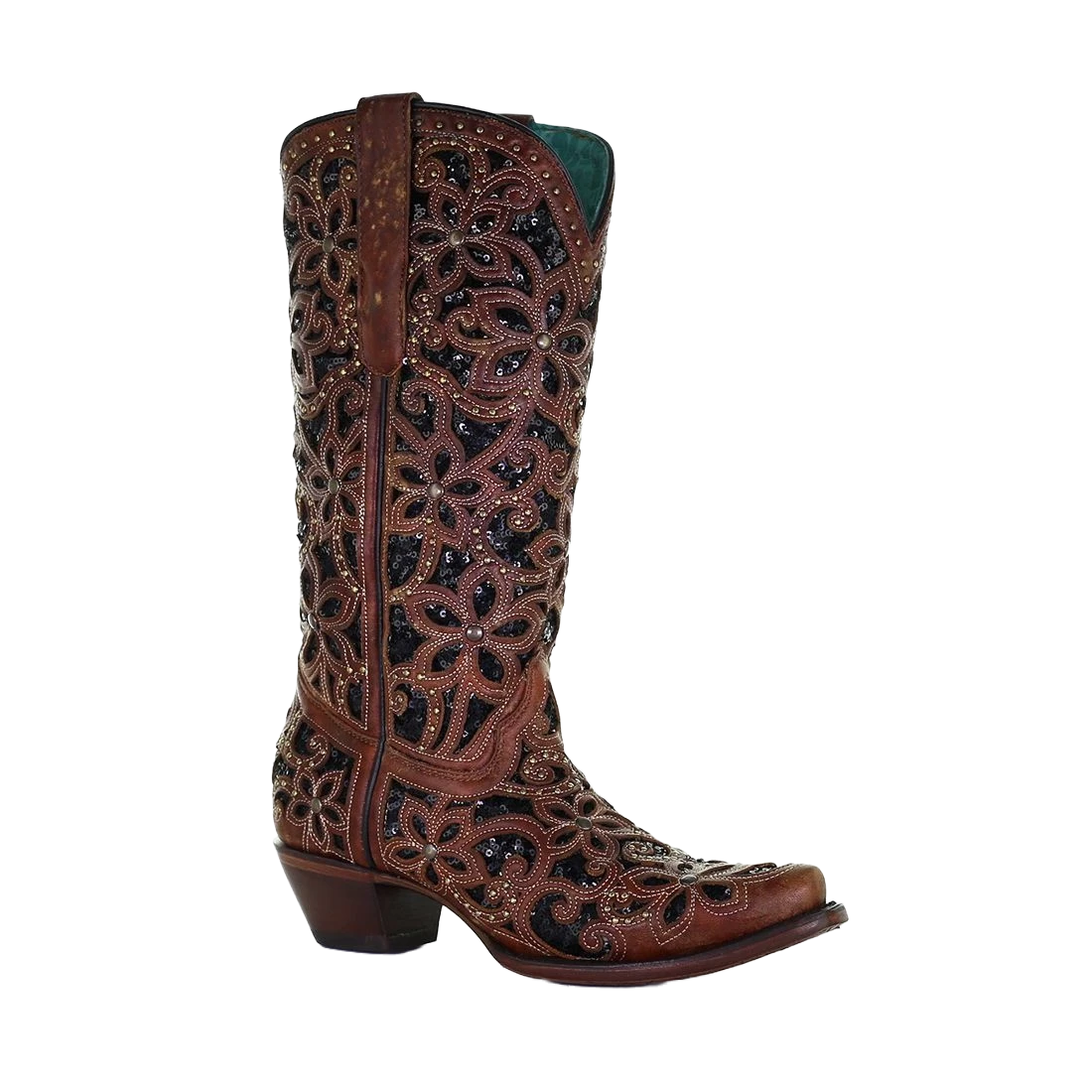 Corral Boots Corral Ladies Tan & Black Inlay, Embroidery & Stud Leather Boots A4083 1 Corral Boots Corral Ladies Tan & Black Inlay, Embroidery & Stud Leather Boots A4083