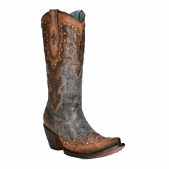 Corral Boots Corral Ladies Almond Laser & Embroidery Studs Zipper Boots C3787