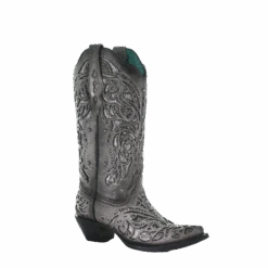 Corral Boots Corral Ladies Grey With Silver Inlay & Studs Embroidered Boots A3939