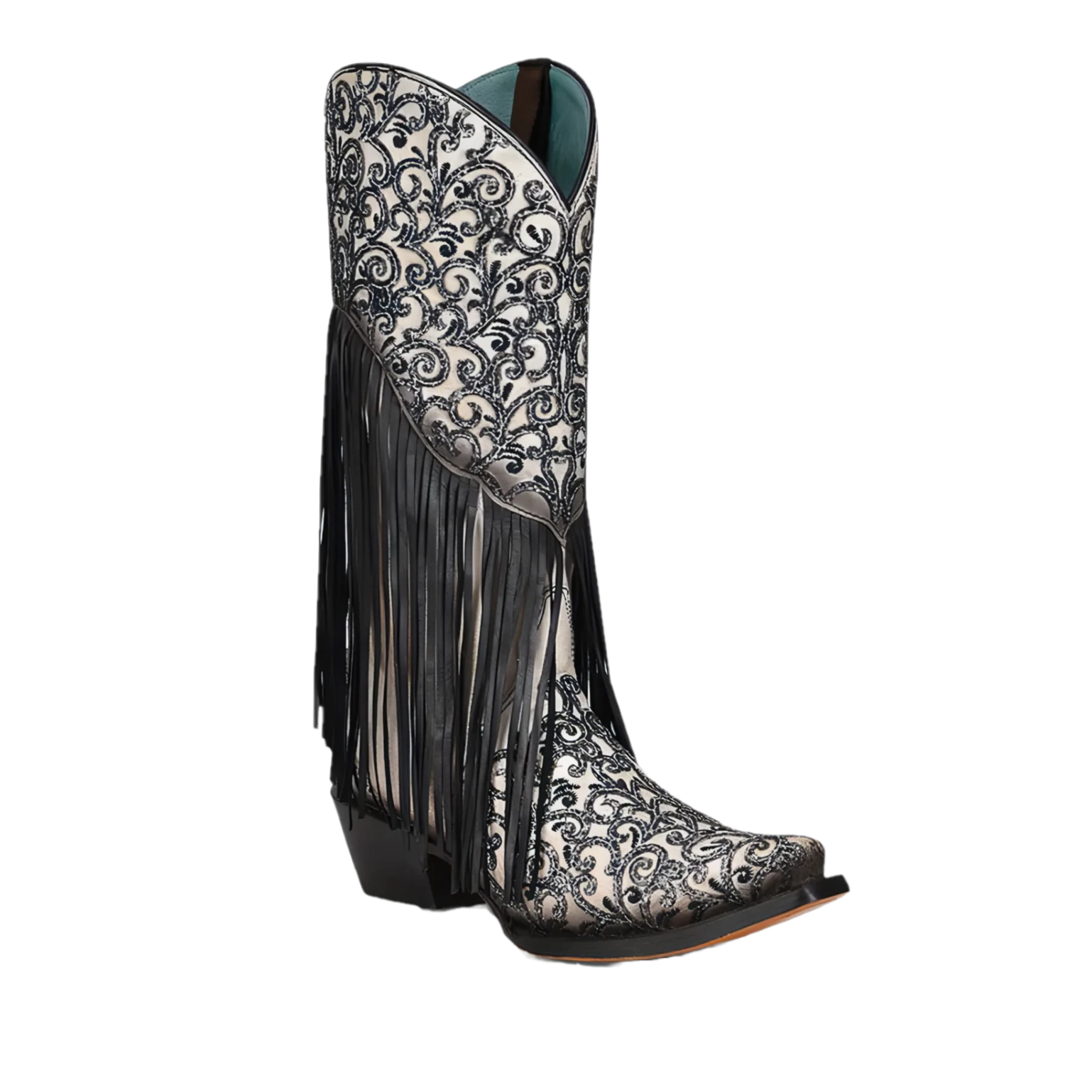 Corral Boots Corral® Ladies Black & White Overlay Fringed Boots C3877 1 Corral Boots Corral® Ladies Black & White Overlay Fringed Boots C3877