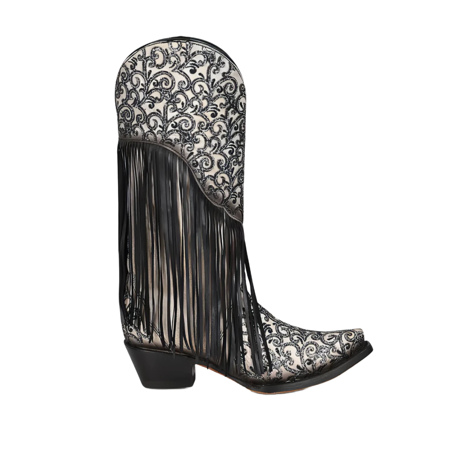 Corral Boots Corral® Ladies Black & White Overlay Fringed Boots C3877 2 Corral Boots Corral® Ladies Black & White Overlay Fringed Boots C3877 - Image 2