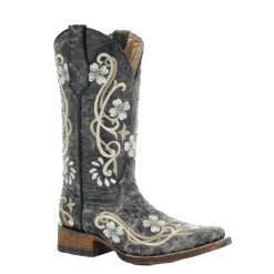 Circle G By Corral Ladies Black Floral Embroidered Boots L5241