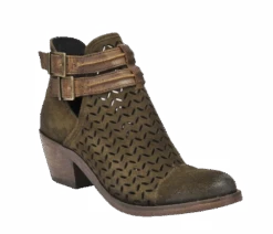 Circle G Ladies Olive Green Laser-Cut Suede Bootie P5125