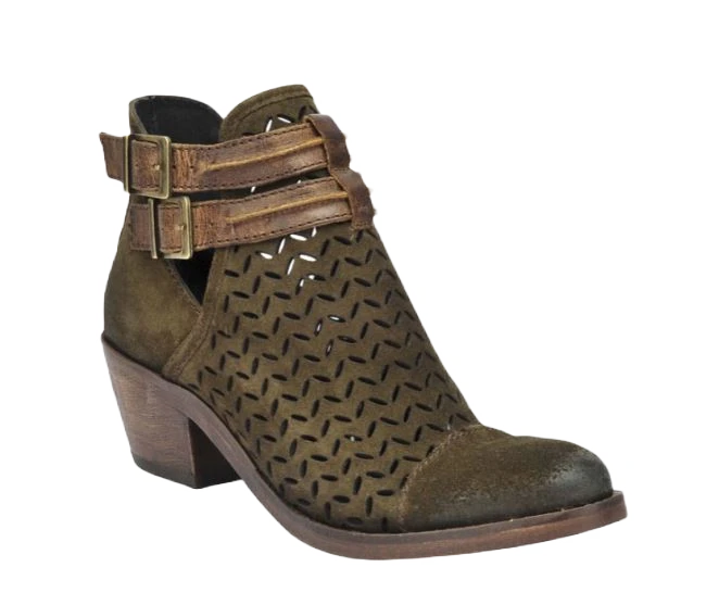 Circle G Ladies Olive Green Laser-Cut Suede Bootie P5125 1 Circle G Ladies Olive Green Laser-Cut Suede Bootie P5125