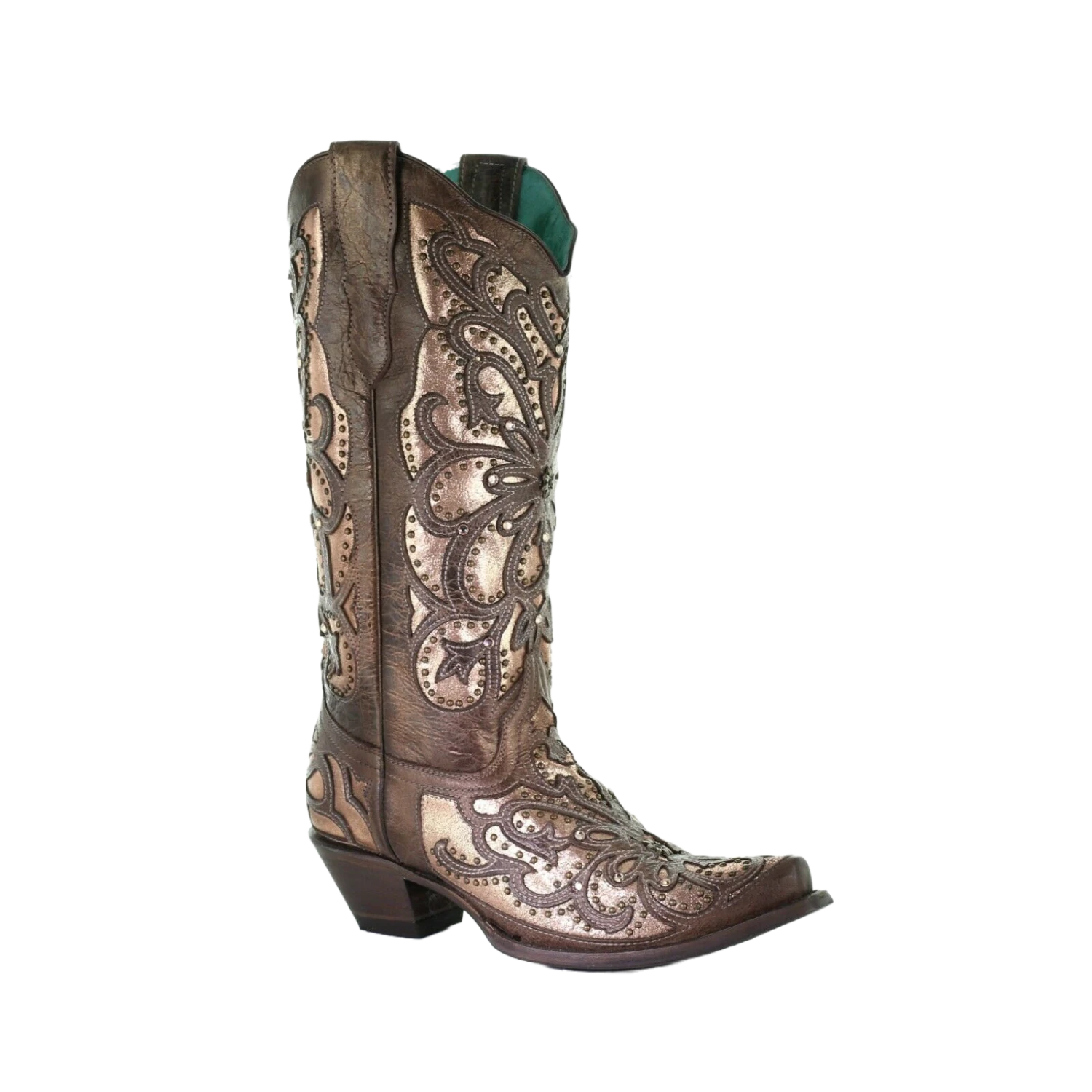 Corral Boots Corral Ladies Brown Metallic Inlay & Embroidery With Crystal & Stud Boots E1594 1 Corral Boots Corral Ladies Brown Metallic Inlay & Embroidery With Crystal & Stud Boots E1594