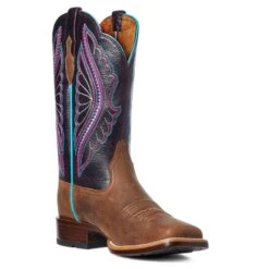 Ariat Ladies Primetime Embroidered Brown & Purple Western Boots 10035936 -True Style Shoes Store S21 WMS WEST 10035936 medial