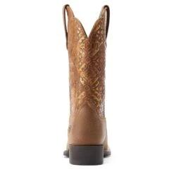 Ariat® Ladies Round Up Brown & Copper Emboss Western Boots 10044431 -True Style Shoes Store S23 WMS WEST 10044431 heel