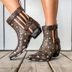 Dan Post Ladies Star Struck Distressed Black Leather Booties DP4078 -True Style Shoes Store dp4078